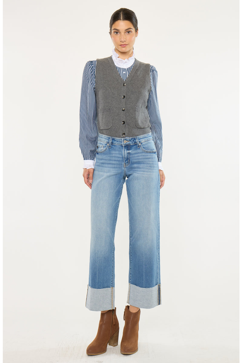 Kenny Mid Rise Crop Wide Leg Jeans, Alternate, color, Medium Wash