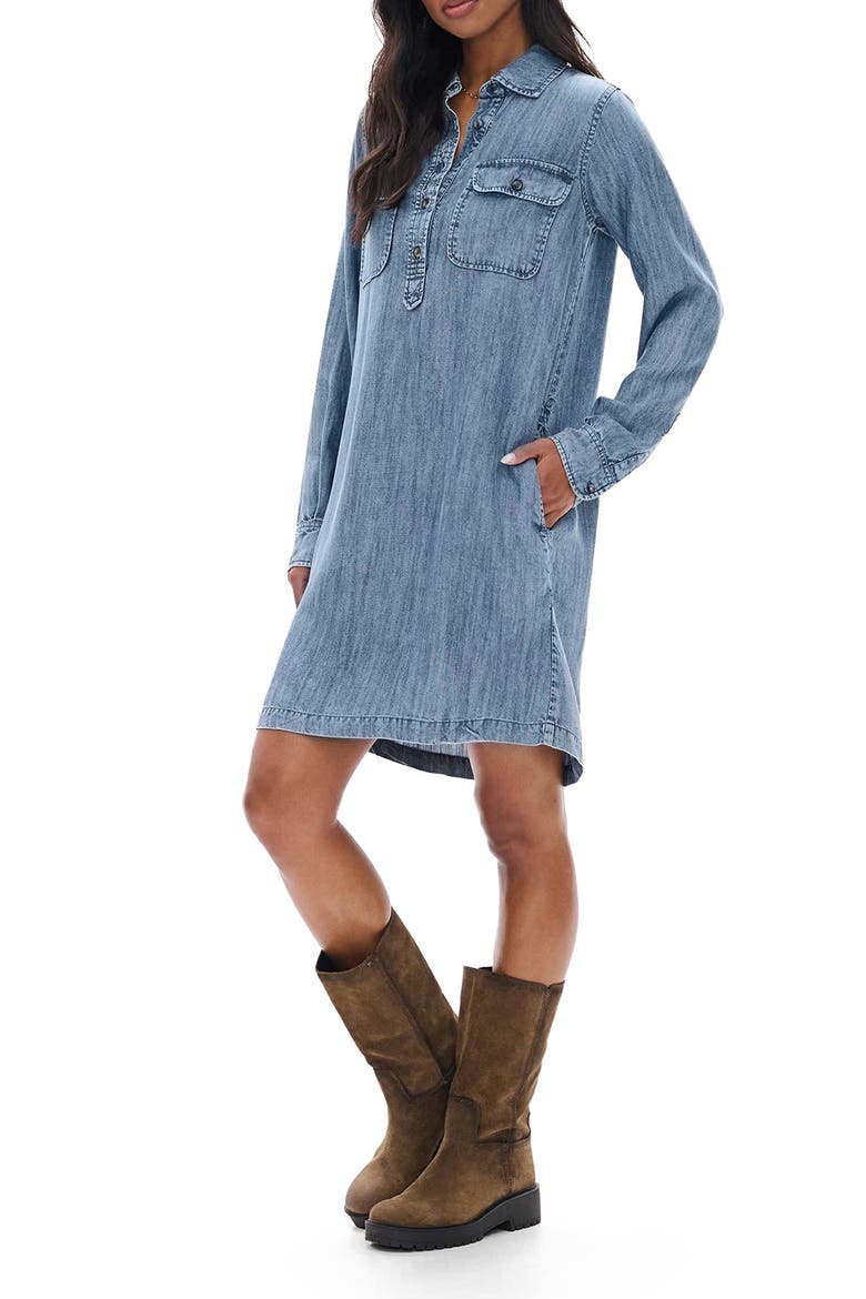 Acid-Washed Popover Dress, Alternate, color, BLUE