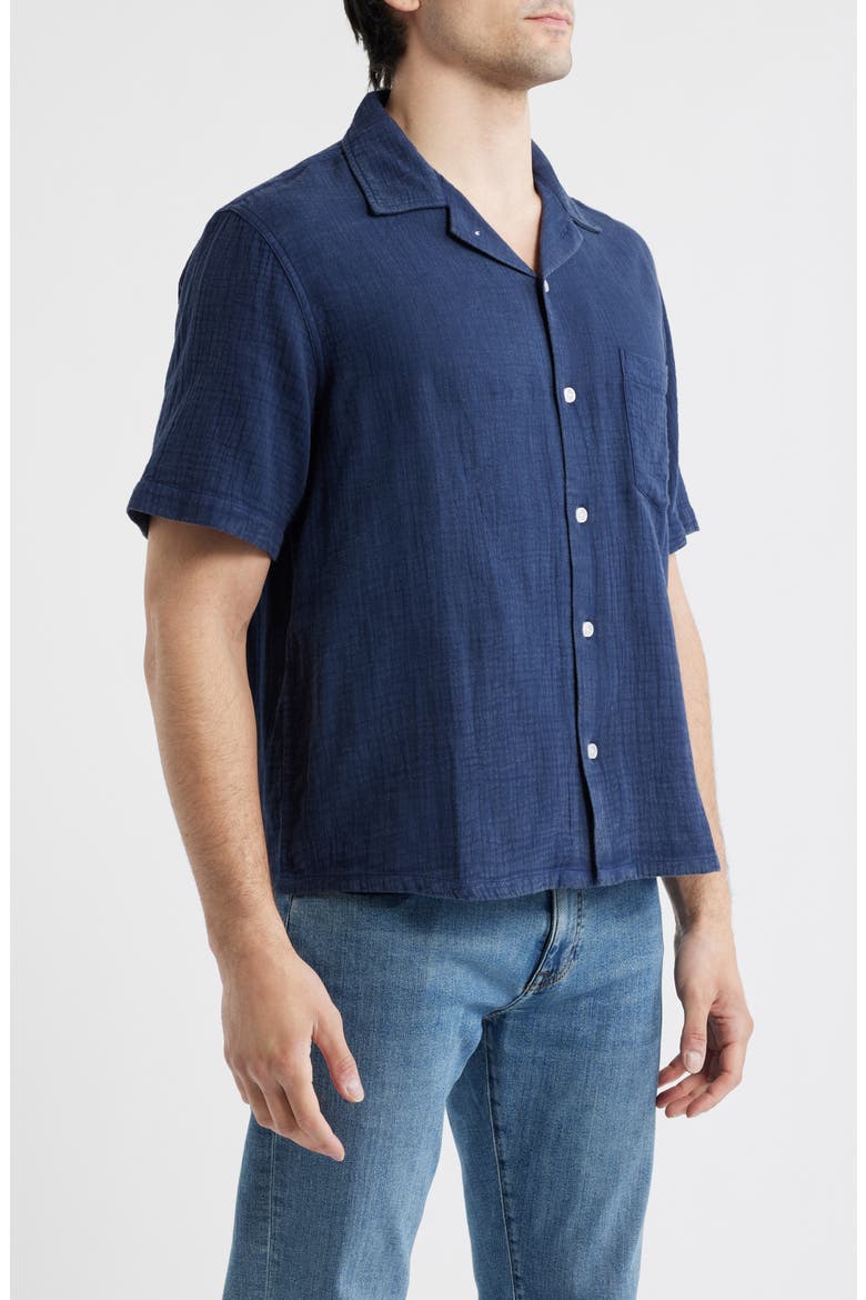 Double Cloth Short Sleeve Button-Up Shirt, Alternate, color, NAVY