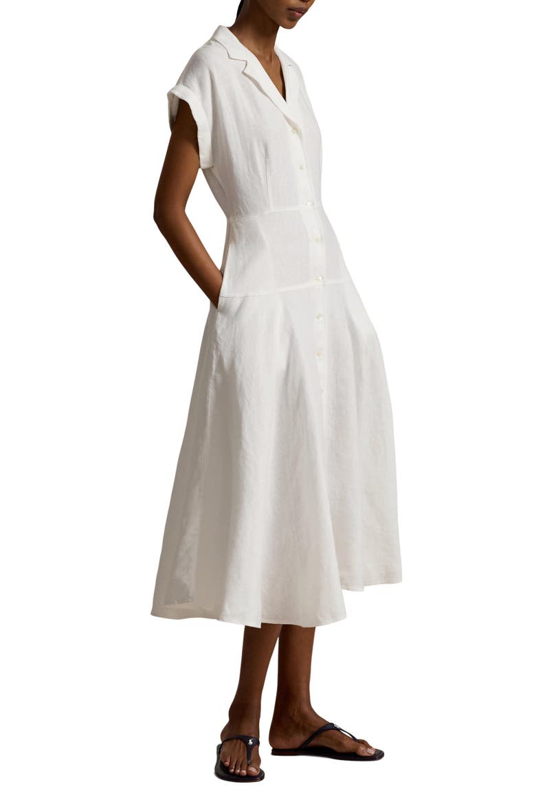 Cap Sleeve Linen Shirtdress, Main, color, WHITE