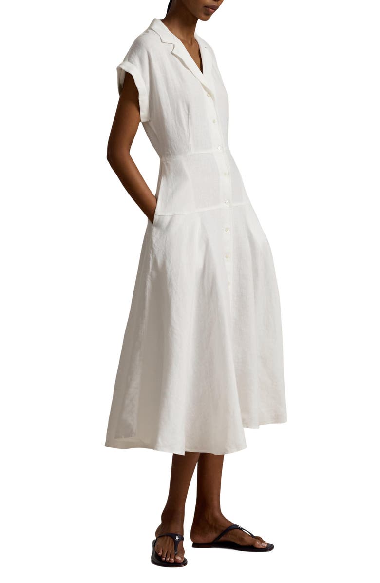 Polo Ralph Lauren Cap Sleeve Linen Shirtdress, Main, color, White