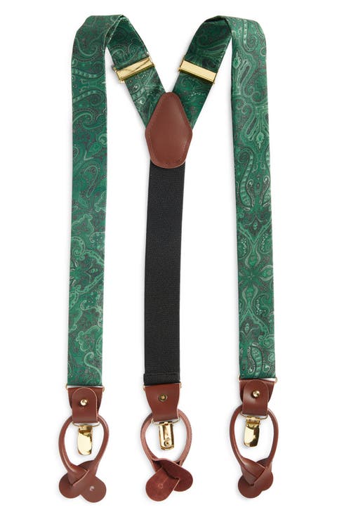 Hunter Green Paisley Silk Suspenders
