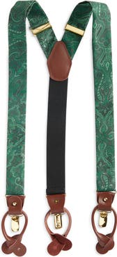 CLIFTON WILSON Hunter Green Paisley Silk Suspenders