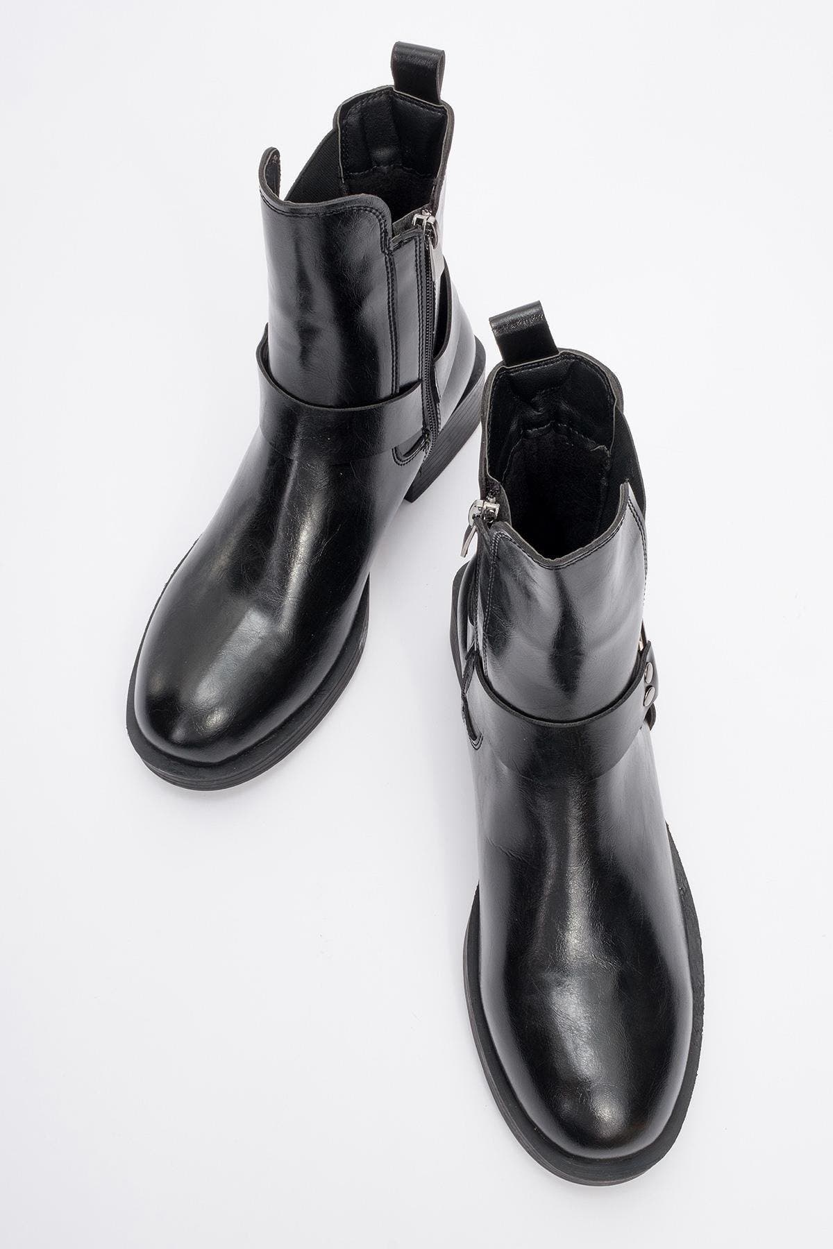 Prologue Shoes Stone Buckled Zip Ankle Boot, Alternate, color, Black Faux Leather