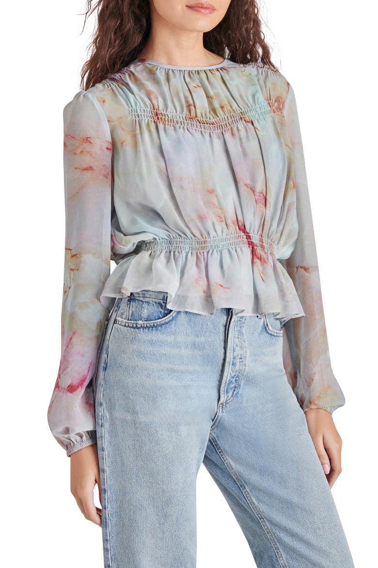 Pyper Ruched Satin Peplum Top, Alternate, color, MISTY ROSE