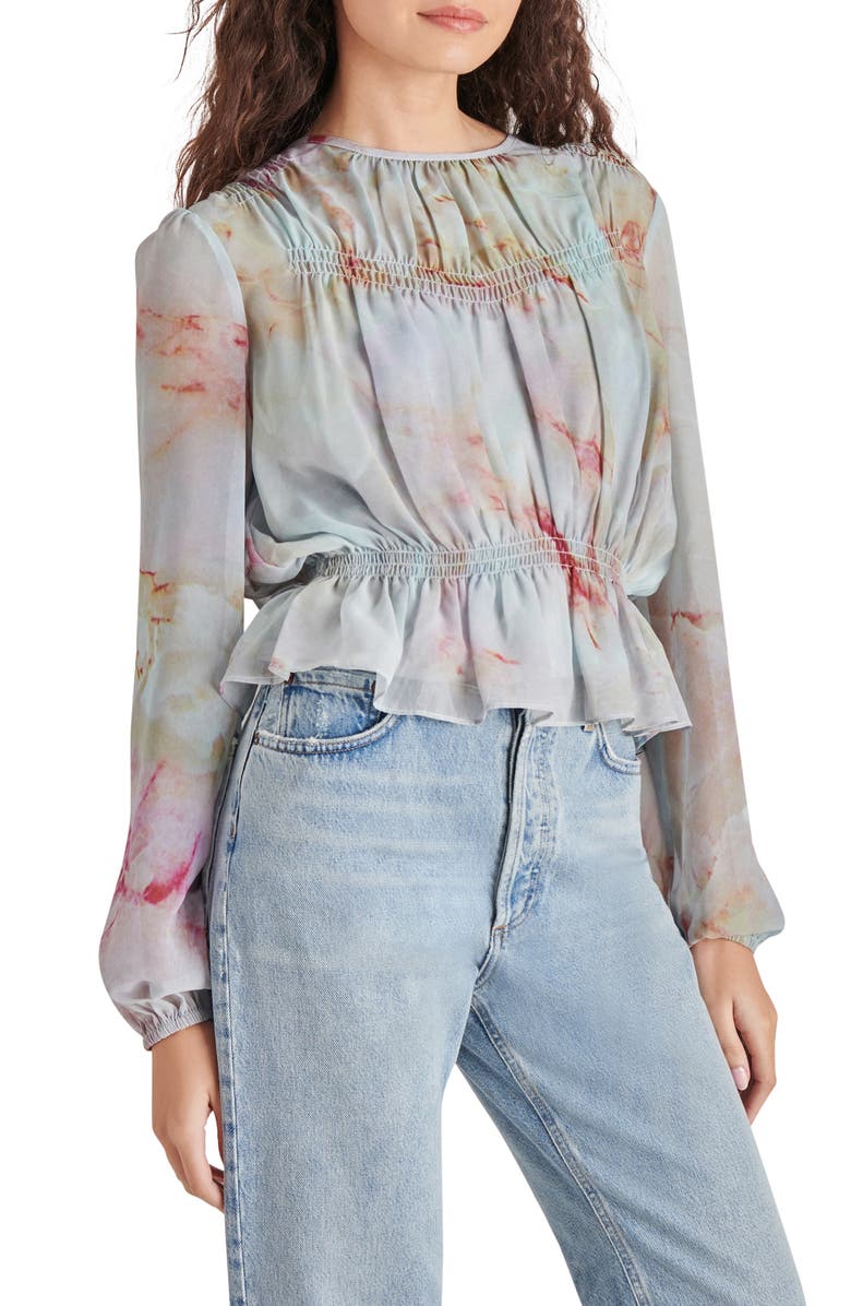 Steve Madden Pyper Ruched Satin Peplum Top, Alternate, color,