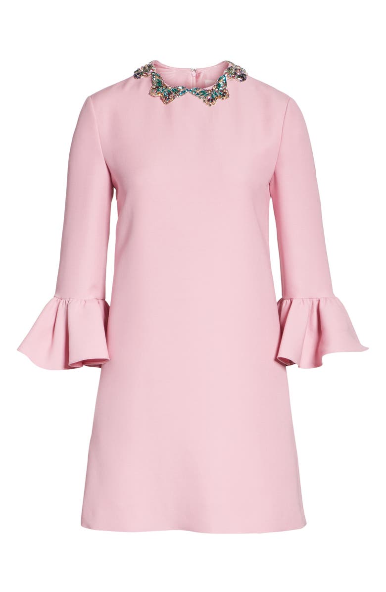 Valentino Embellished Butterfly Neck Wool & Silk Shift Dress, Alternate, color,