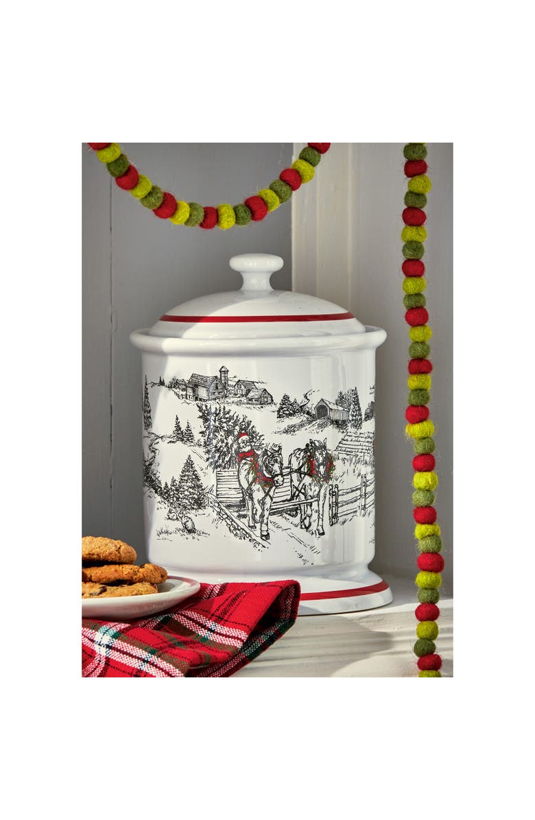 tag Farmhouse Christmas Cookie Jar with Lid Earthenware, Alternate, color, Multicolored