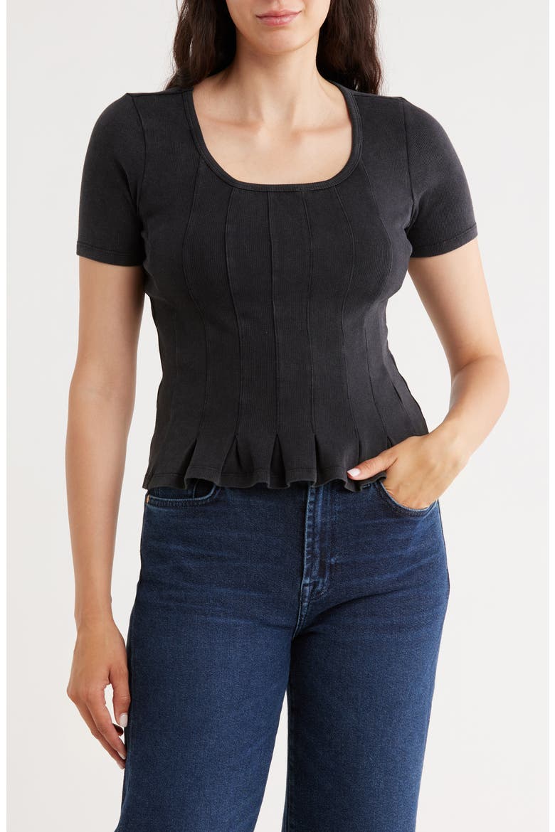 Short Sleeve Seamed Top, Main, color, BLACK