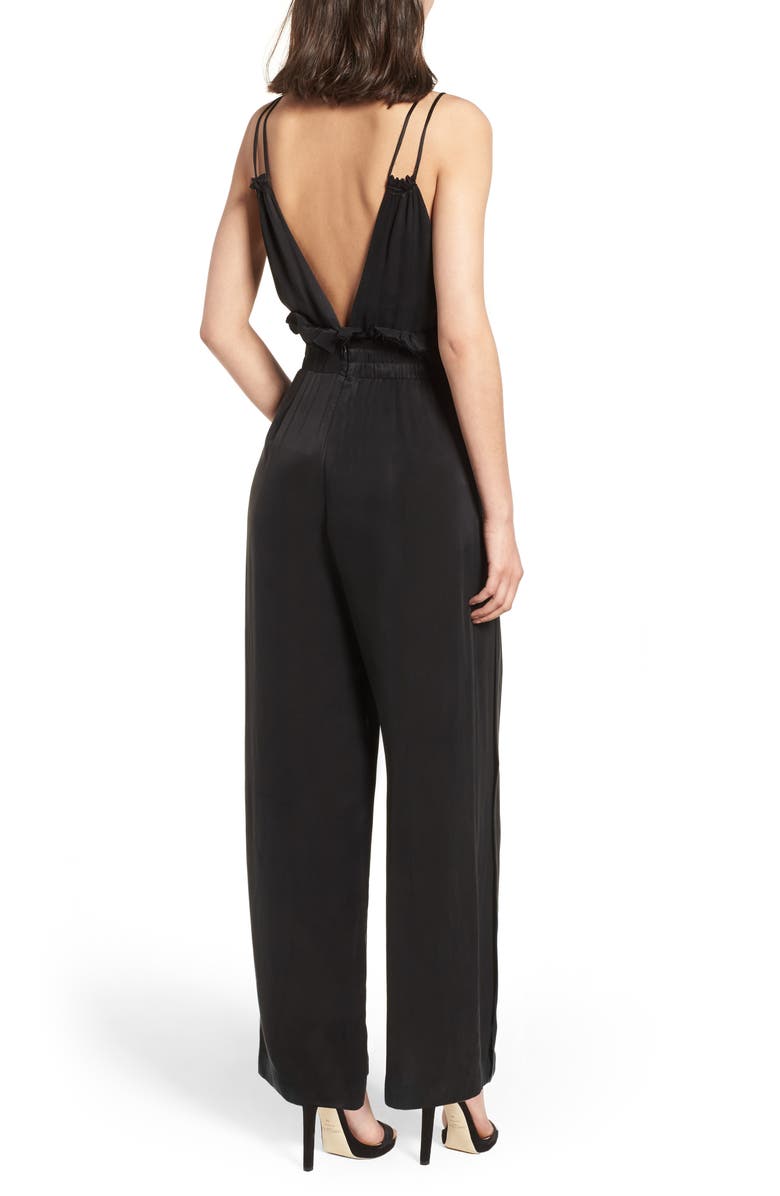 KENDALL + KYLIE Satin Paperbag Waist Jumpsuit, Alternate, color,