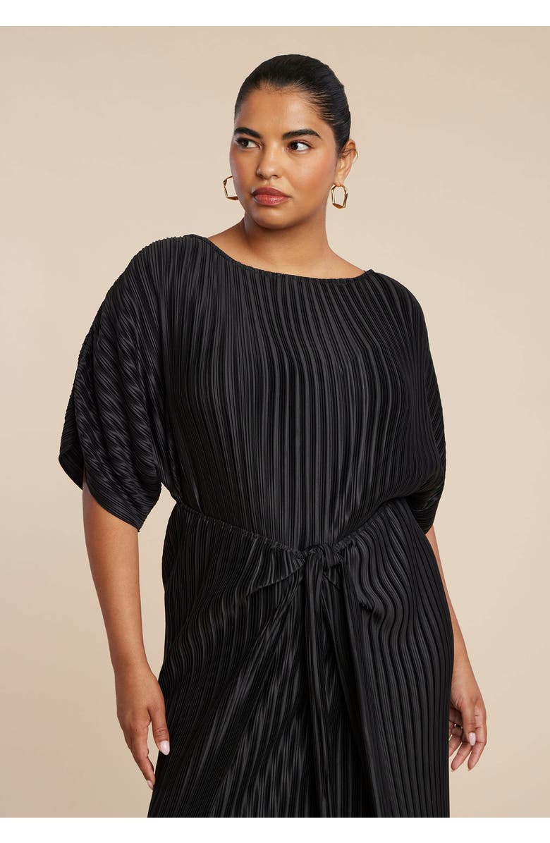 ELOQUII Draped Plisse Dress, Alternate, color, Black Onyx