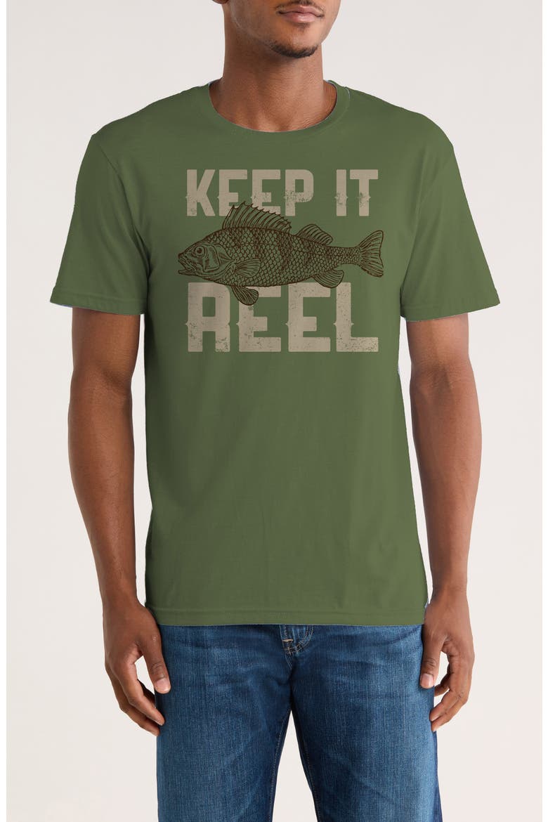 Duke & Sons Fish Reel Perch Cotton T-Shirt, Main, color, MILITARY GREEN