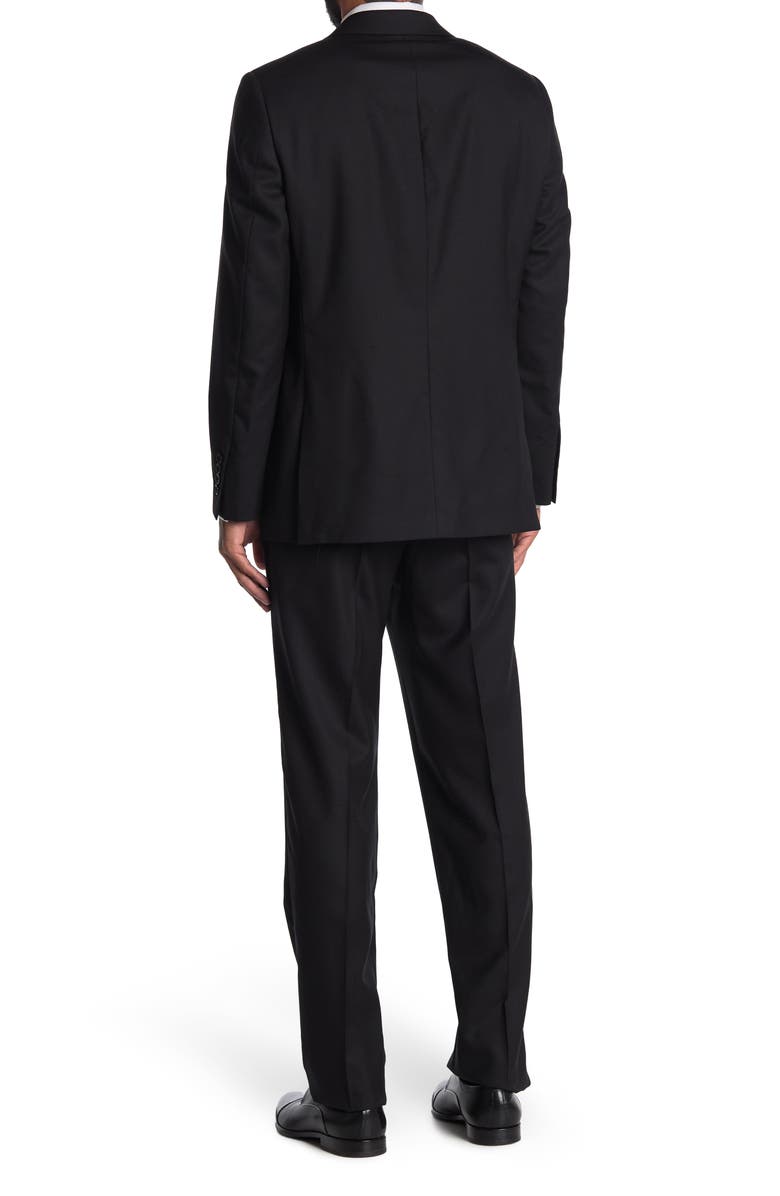 Hickey Freeman Black Solid Two Button Notch Lapel Wool Suit, Alternate, color, 