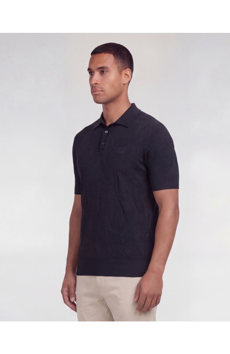 Lords of Harlech Mens Jacquard Linen Cotton Polo, Alternate, color, Black