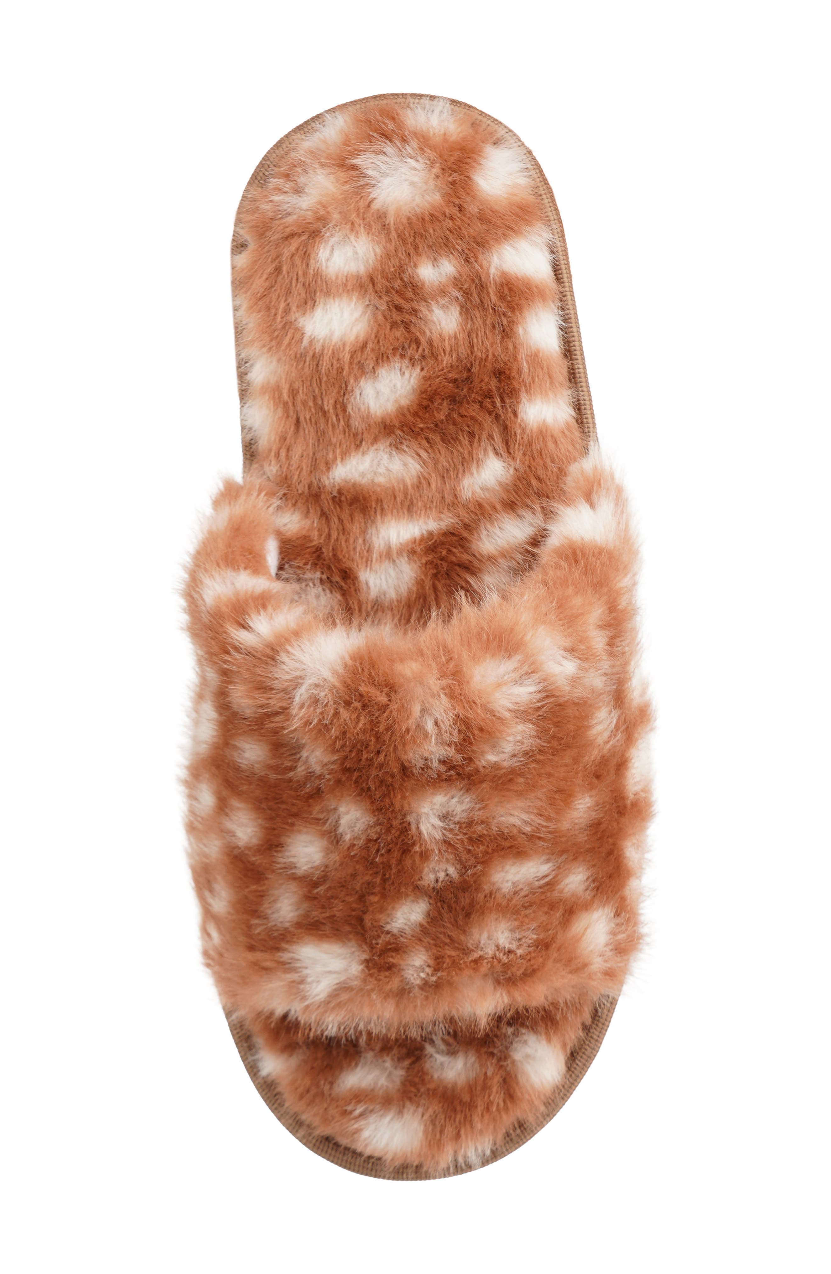 Deer Print Faux Fur Slipper, Alternate, color, TAN
