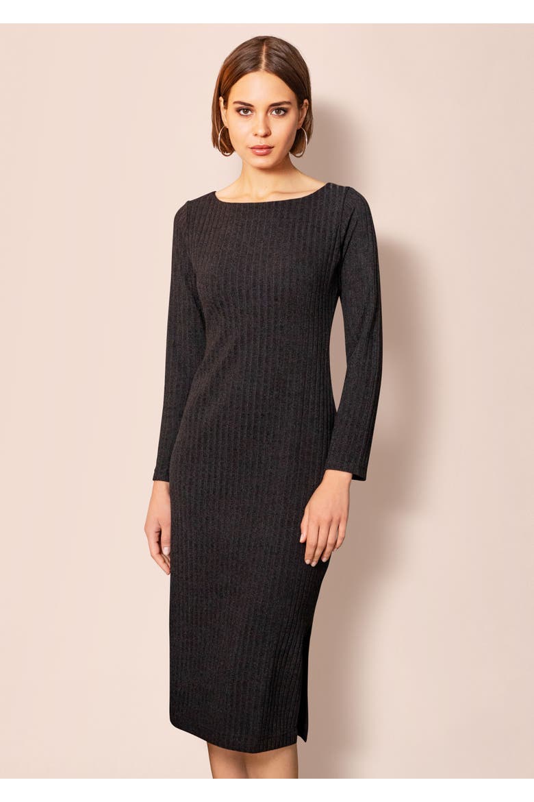 Ribbed Midi Knit Sheath Dress, Main, color, Black