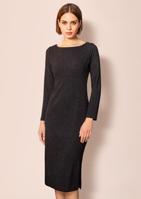 Ribbed Midi Knit Sheath Dress