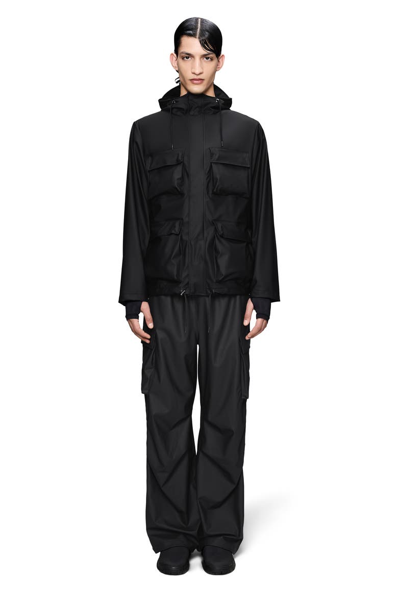 Waterproof Cargo Hooded Rain Jacket, Alternate, color, BLACK