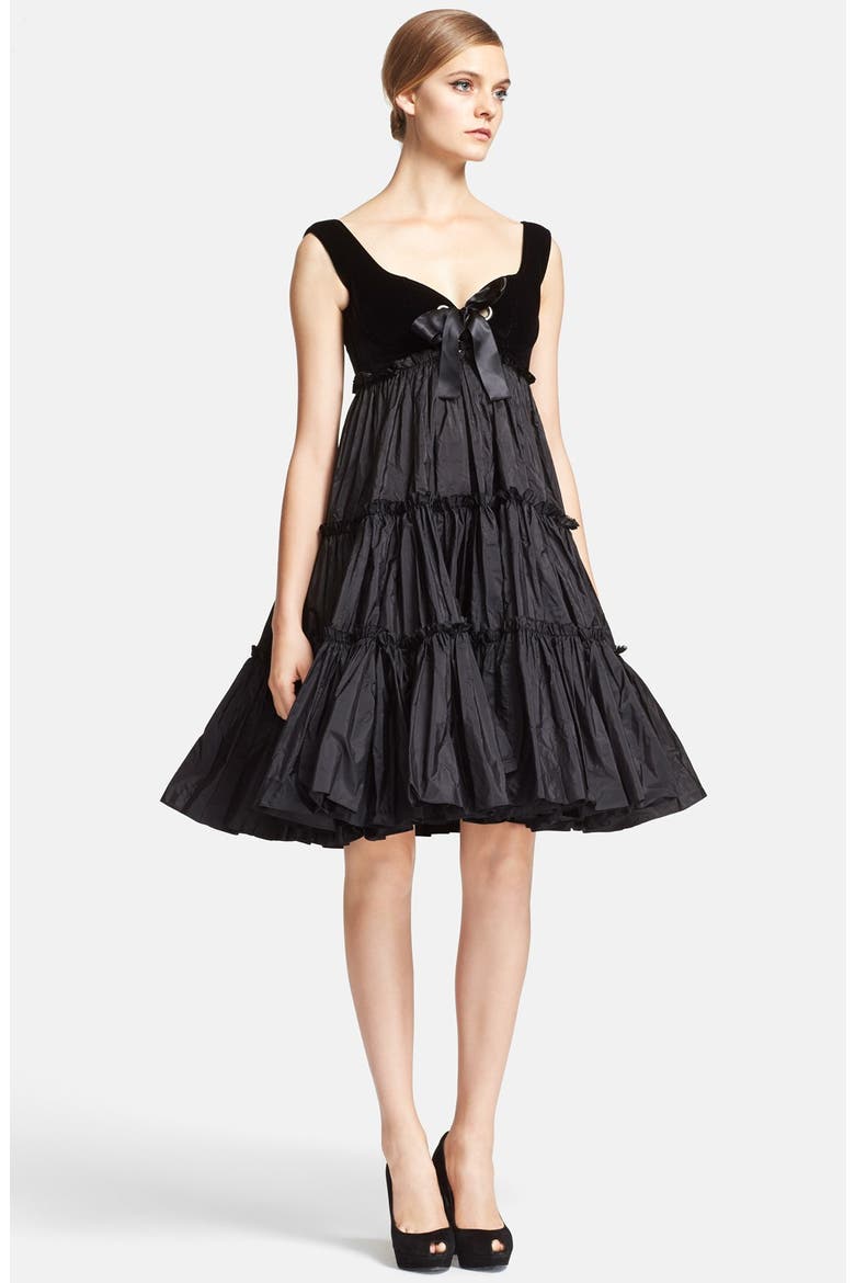 Alexander McQueen Velvet & Taffeta Cocktail Dress, Main, color, BLACK