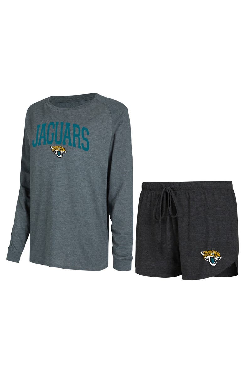 CONCEPTS SPORT Women's Concepts Sport Black/Charcoal Jacksonville Jaguars Raglan Long Sleeve T-Shirt & Shorts Lounge Set, Alternate, color,