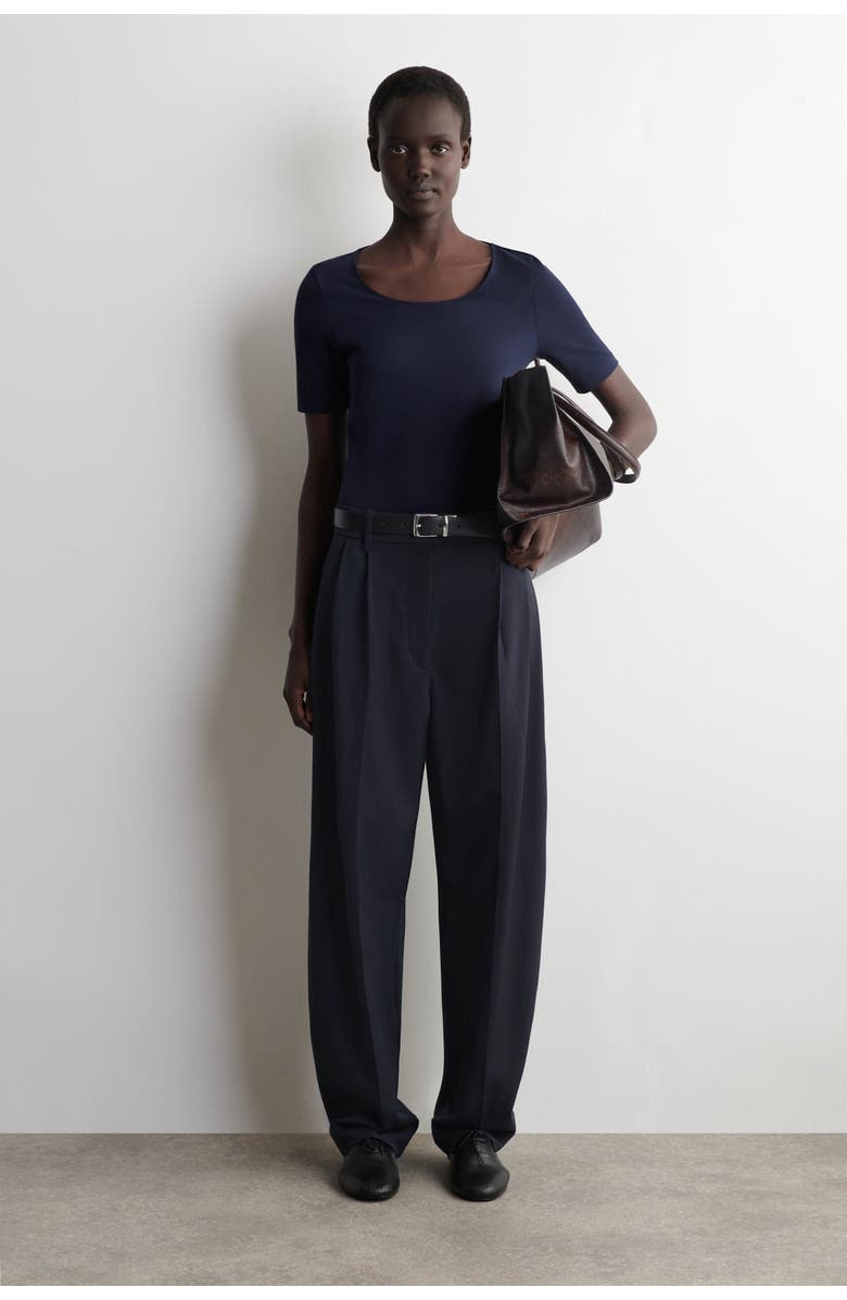 COS Slim Scoop-Neck Cotton T-Shirt, Alternate, color, Navy