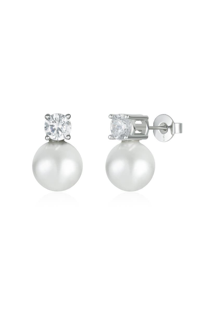 Untamed Petals Maven Pearl and Crystal Studs, Main, color, Silver