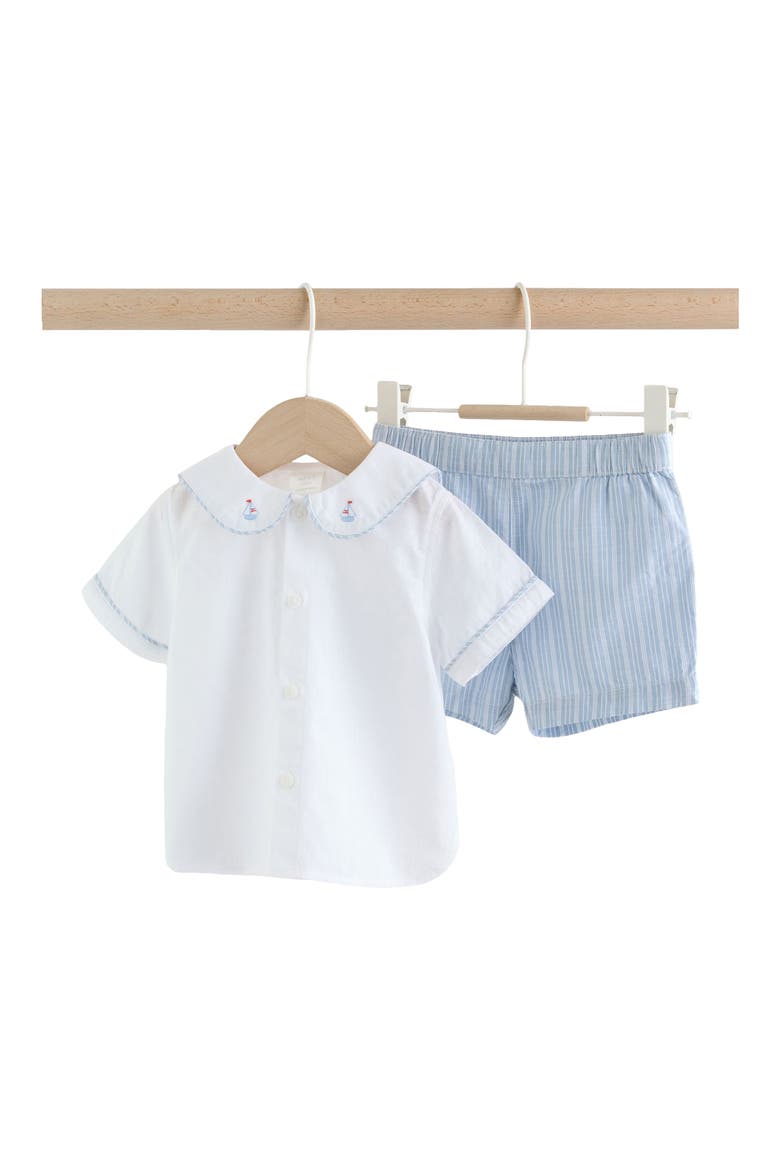 Nautical Button-Up Shirt & Stripe Shorts Set, Main, color, BLUE