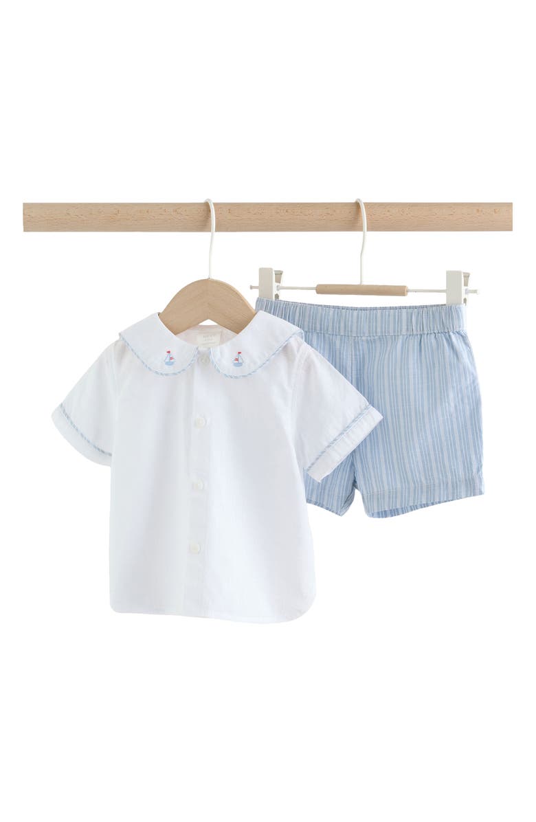 NEXT Nautical Button-Up Shirt & Stripe Shorts Set, Main, color, Blue