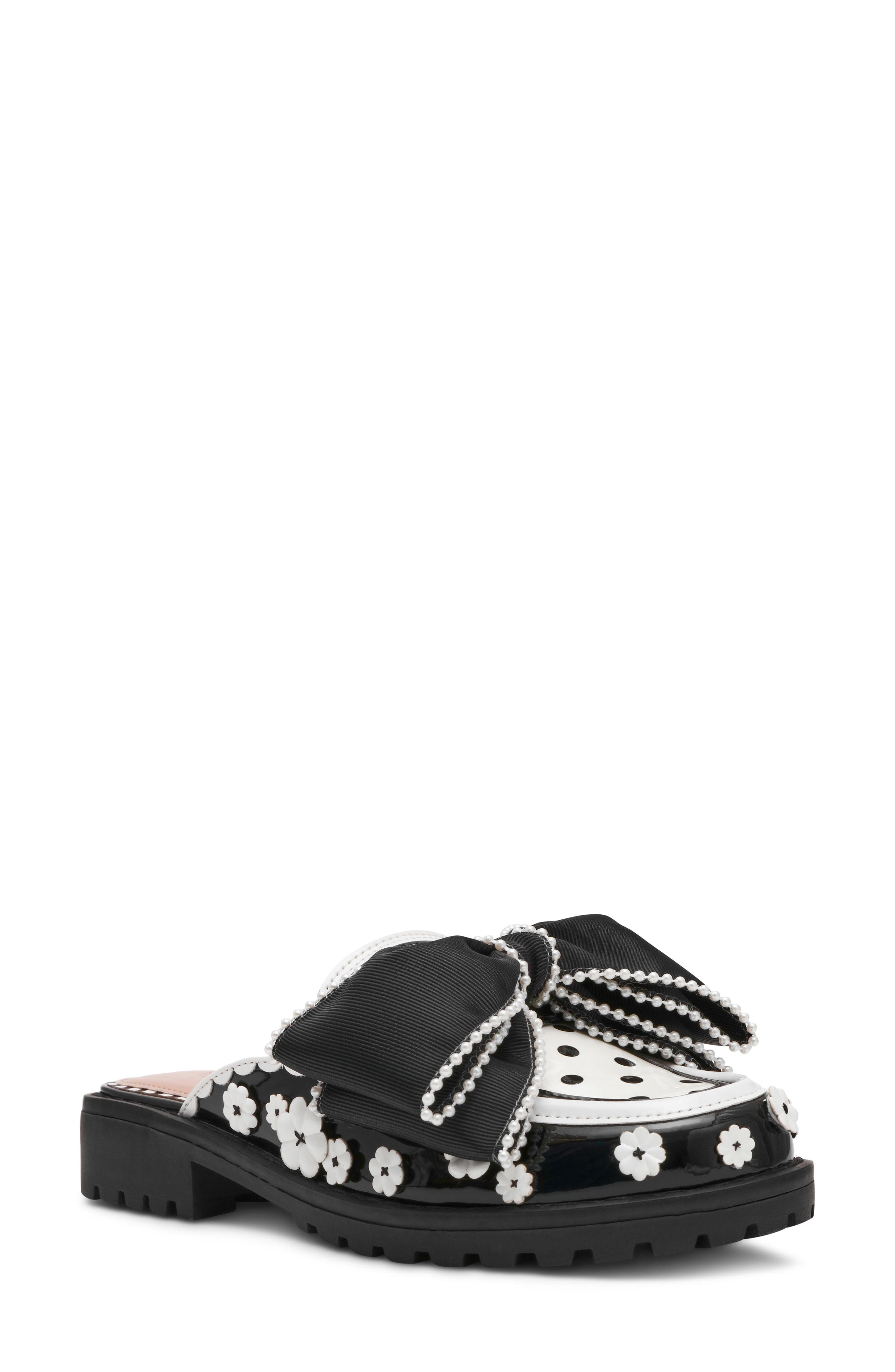 Betsey Johnson Gladdys Bow Mule, Main, color, Black/ White Flower