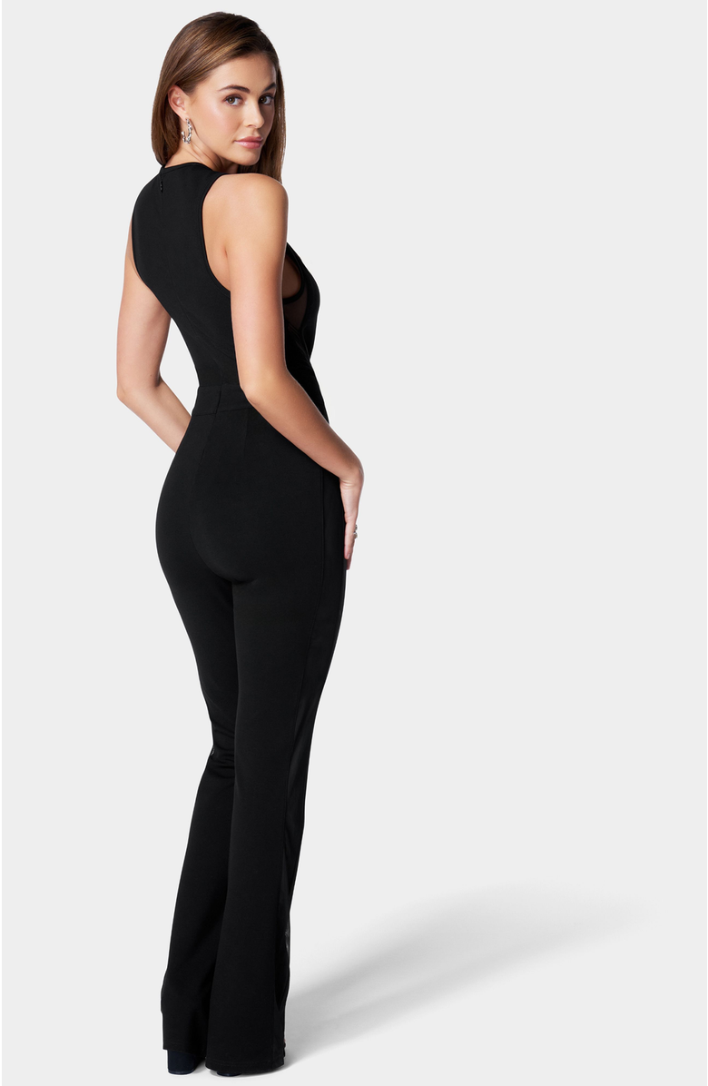 bebe Jersey Wrap-Tie Wide-Leg Jumpsuit, Alternate, color, Black
