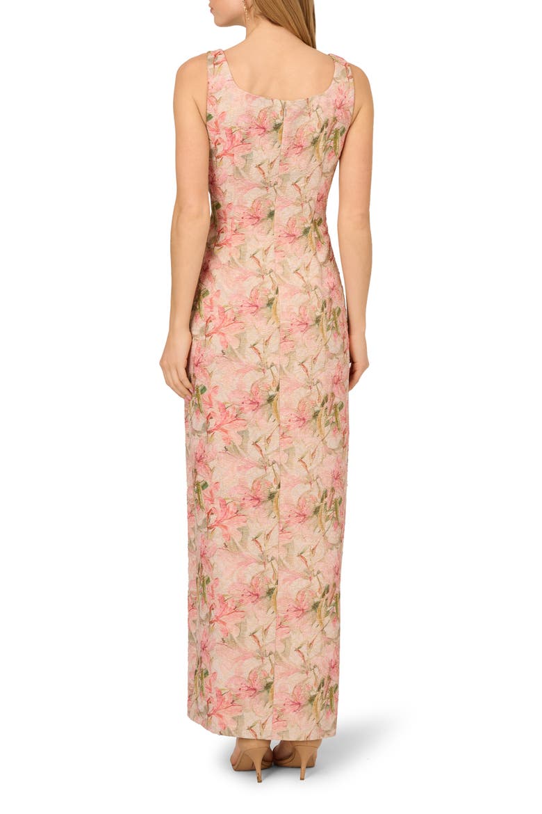 Floral Jacquard Metallic Matelasse Column Gown, Alternate, color, CORAL MULTI