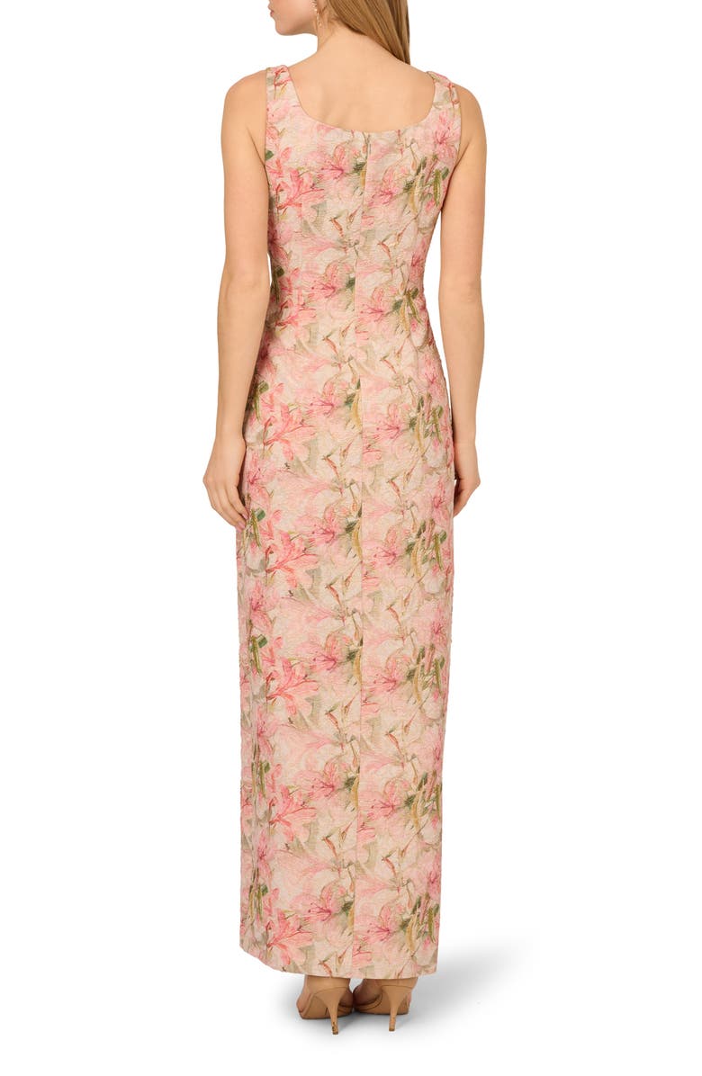 Adrianna Papell Floral Jacquard Metallic Matelasse Column Gown, Alternate, color, Coral Multi