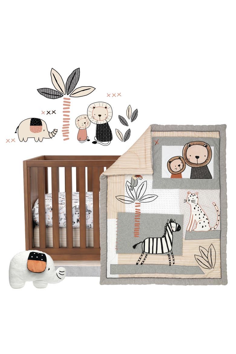Patchwork Jungle 5-Piece Nursery Baby Crib Bedding Set, Main, color, Cream