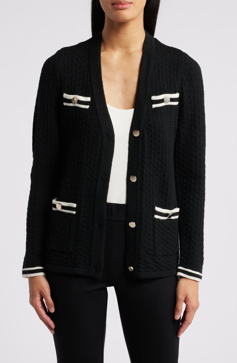 Anne Klein Tipped Pocket Cardigan, Main, color,