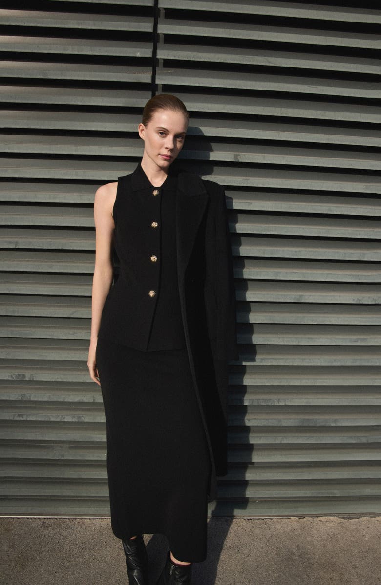 MANGO Lulu Fine Knit Midi Skirt, Main, color, Black