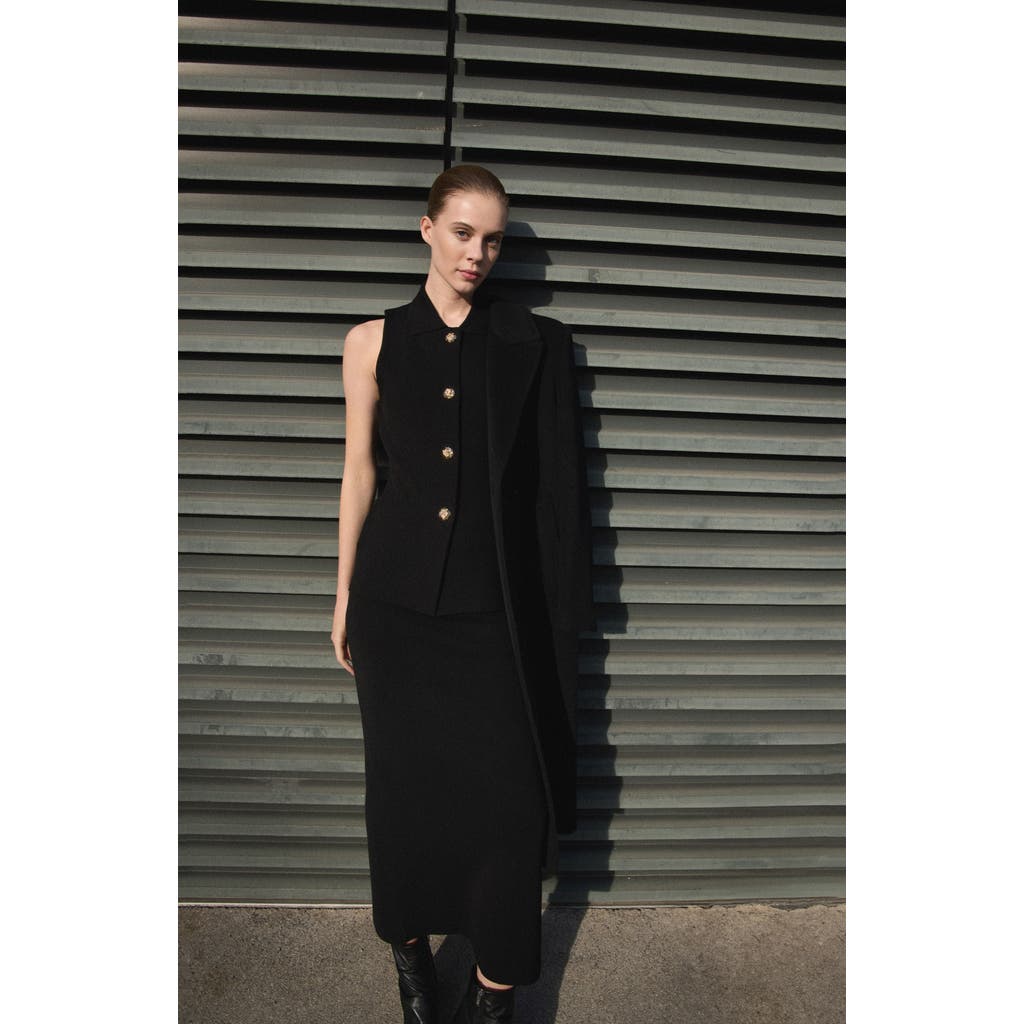 Mango Lulu Fine Knit Midi Skirt In Black