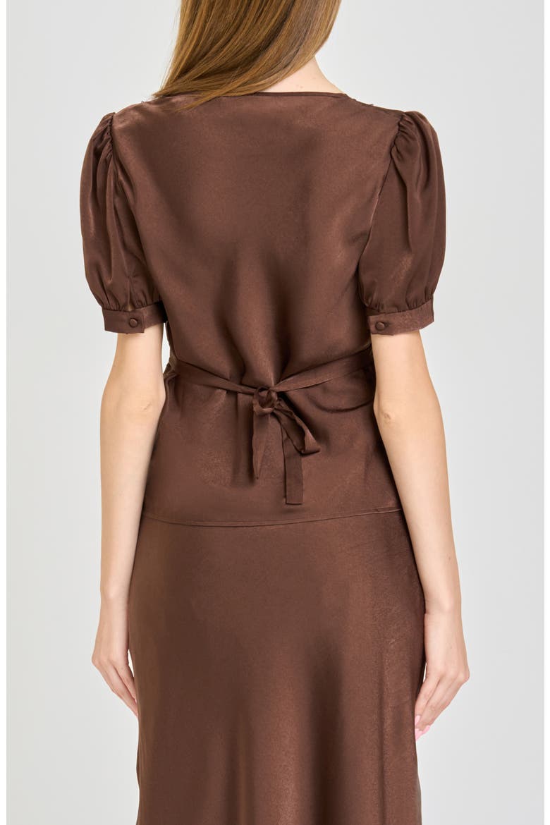 Felicity Lace Trim V-Neck Satin Top, Alternate, color, CHOCOLATE