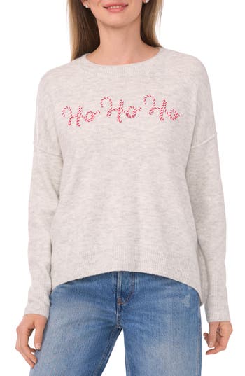 Cece Holiday Candy Cane Stitch Sweater In Silver