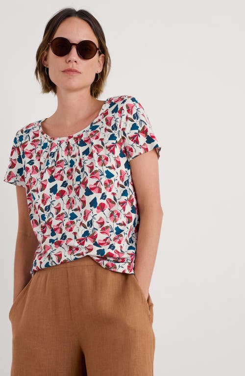 Seasalt Cornwall Appletree Keyhole T-shirt In Parasol Floral Chalk