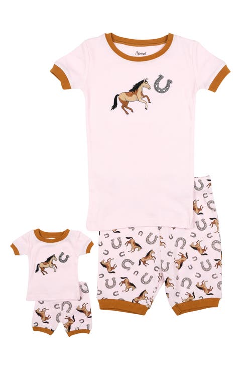 LEVERET Dolls & Kids Horse Print Top & Shorts Pajama Set