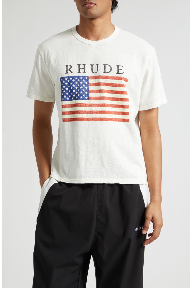 USA Flag Slub Cotton Graphic T-Shirt, Main, color, VINTAGE WHITE/ BLACK