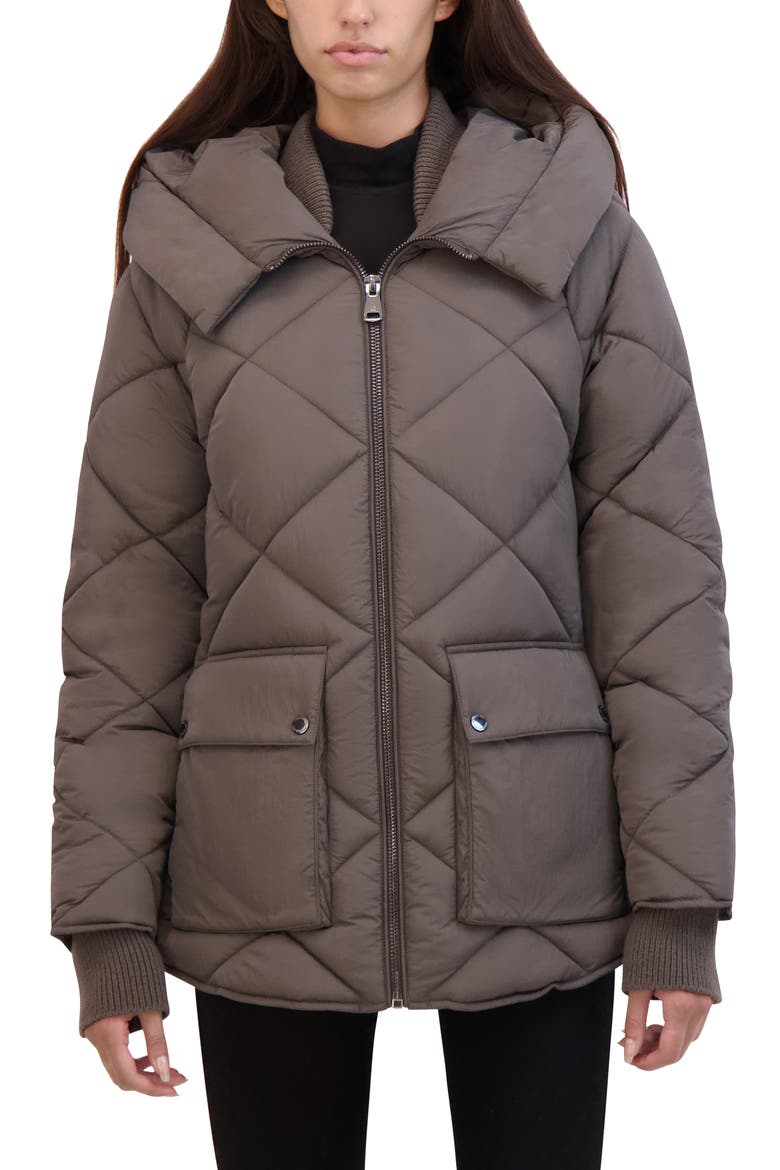 Diamond Quilted Hooded Jacket, Main, color, GUNMETAL