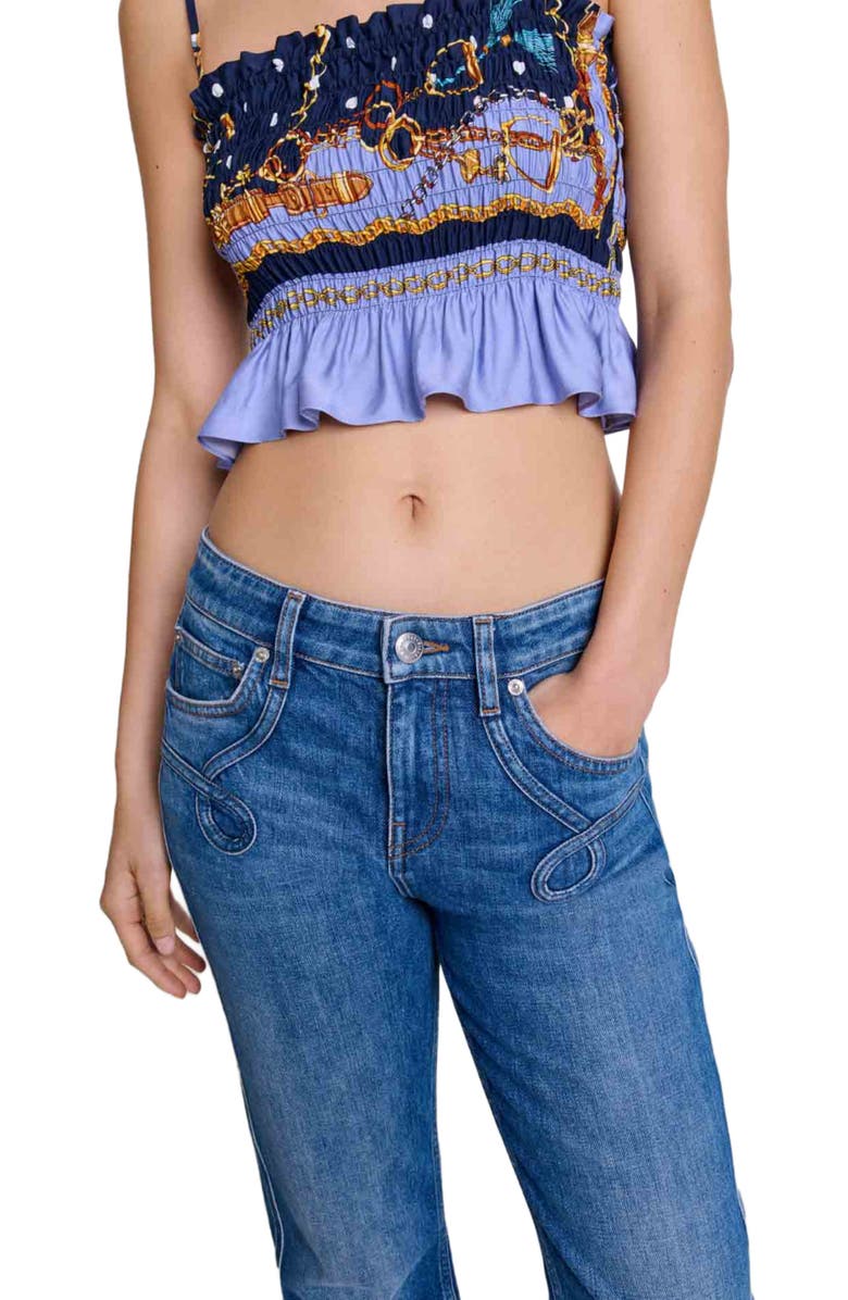 maje Embroidered flared jeans, Alternate, color, 