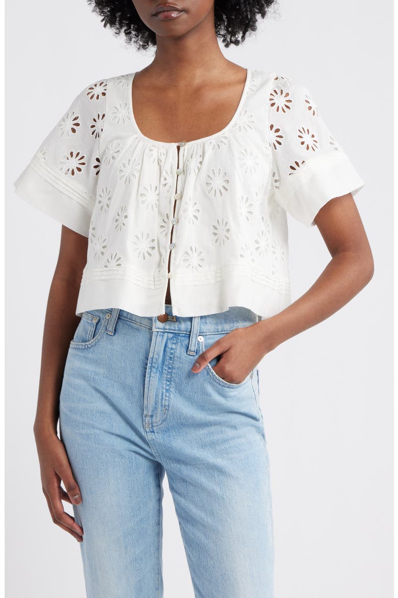 Bambina Cotton Eyelet Trapeze Top, Main, color, WHITE