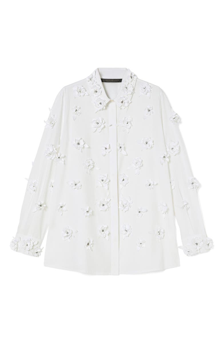 Marina Rinaldi Fidato Crystal Flower Button-Up Shirt, Alternate, color, Optical White