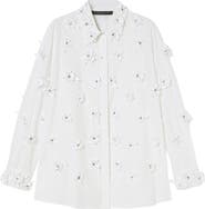 Marina Rinaldi Fidato Crystal Flower Button-Up Shirt