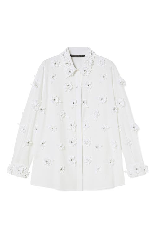 Marina Rinaldi Fidato Crystal Flower Button-up Shirt In White