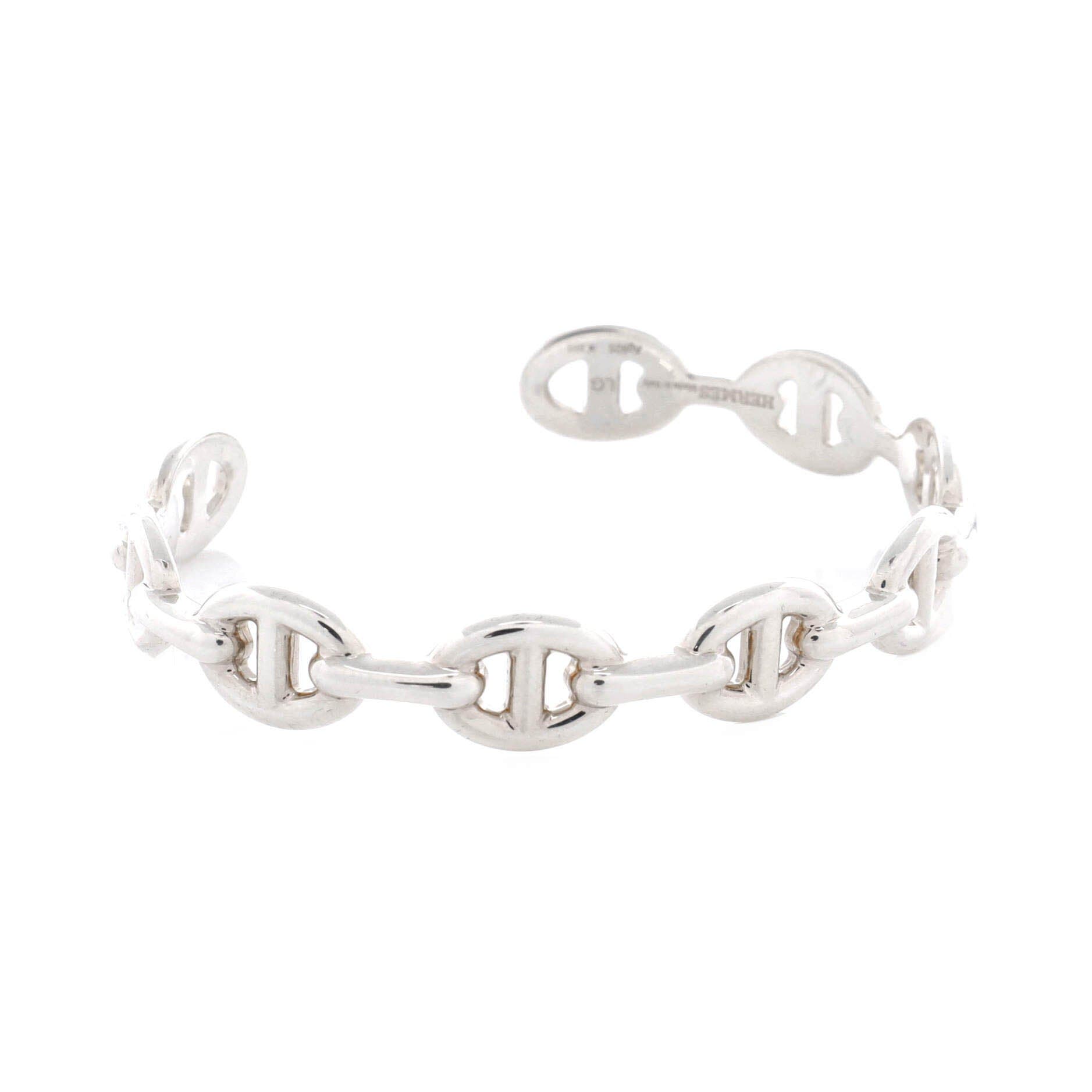 Pre-Owned Hermes Chaine d'Ancre Enchainee Cuff Bracelet Sterling Silver Medium, Alternate, color, Silver