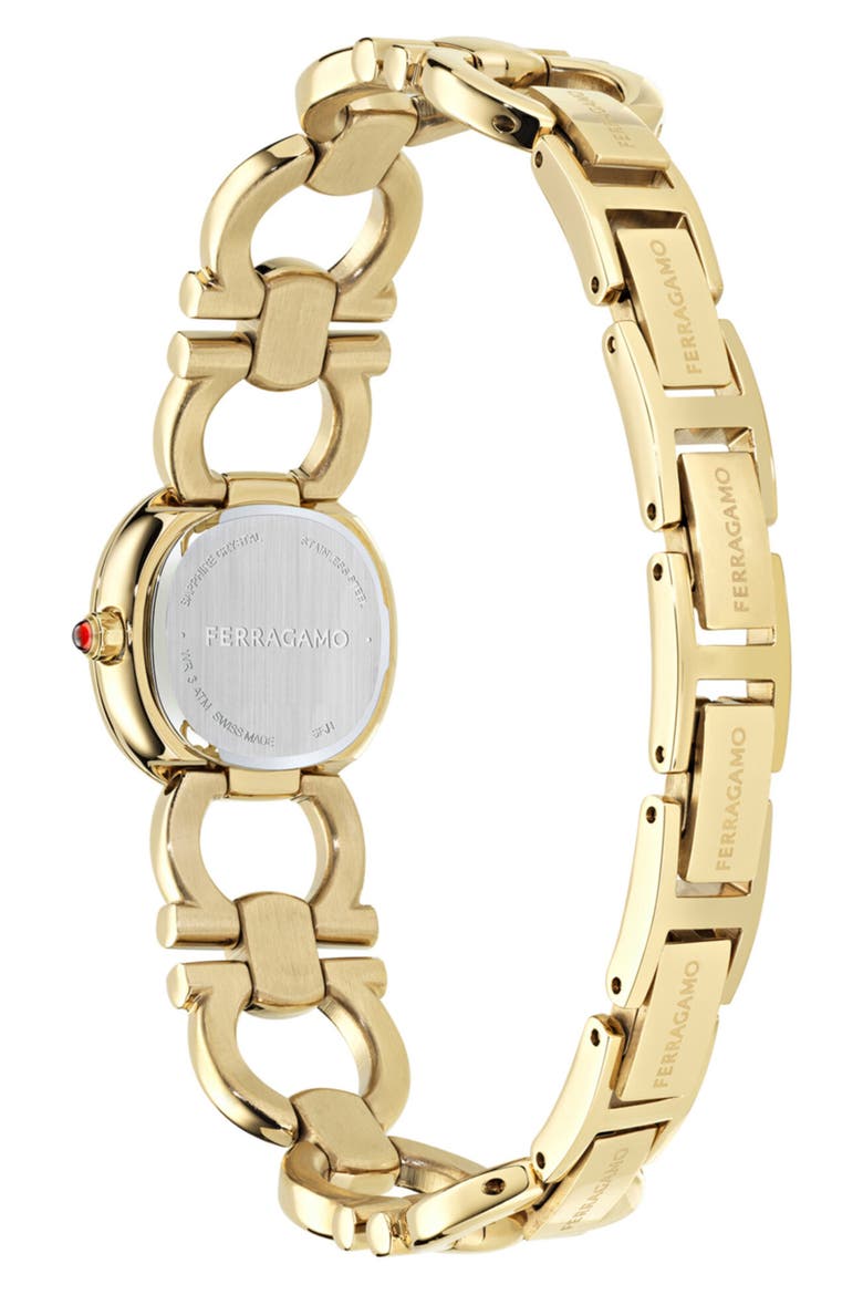 Petite Double Gancini Bracelet Watch, 14mm x 21mm, Alternate, color, IP YELLOW GOLD
