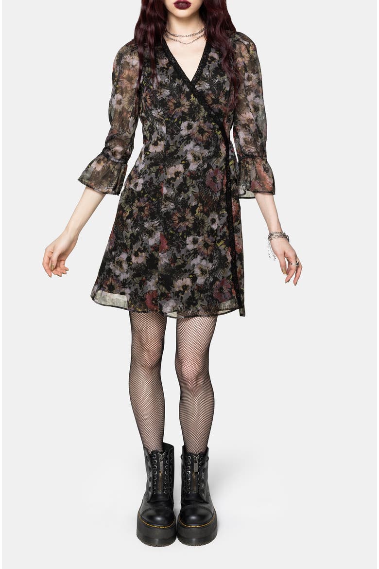 Mortua Grunge Floral Print Mini Dress, Alternate, color, Black